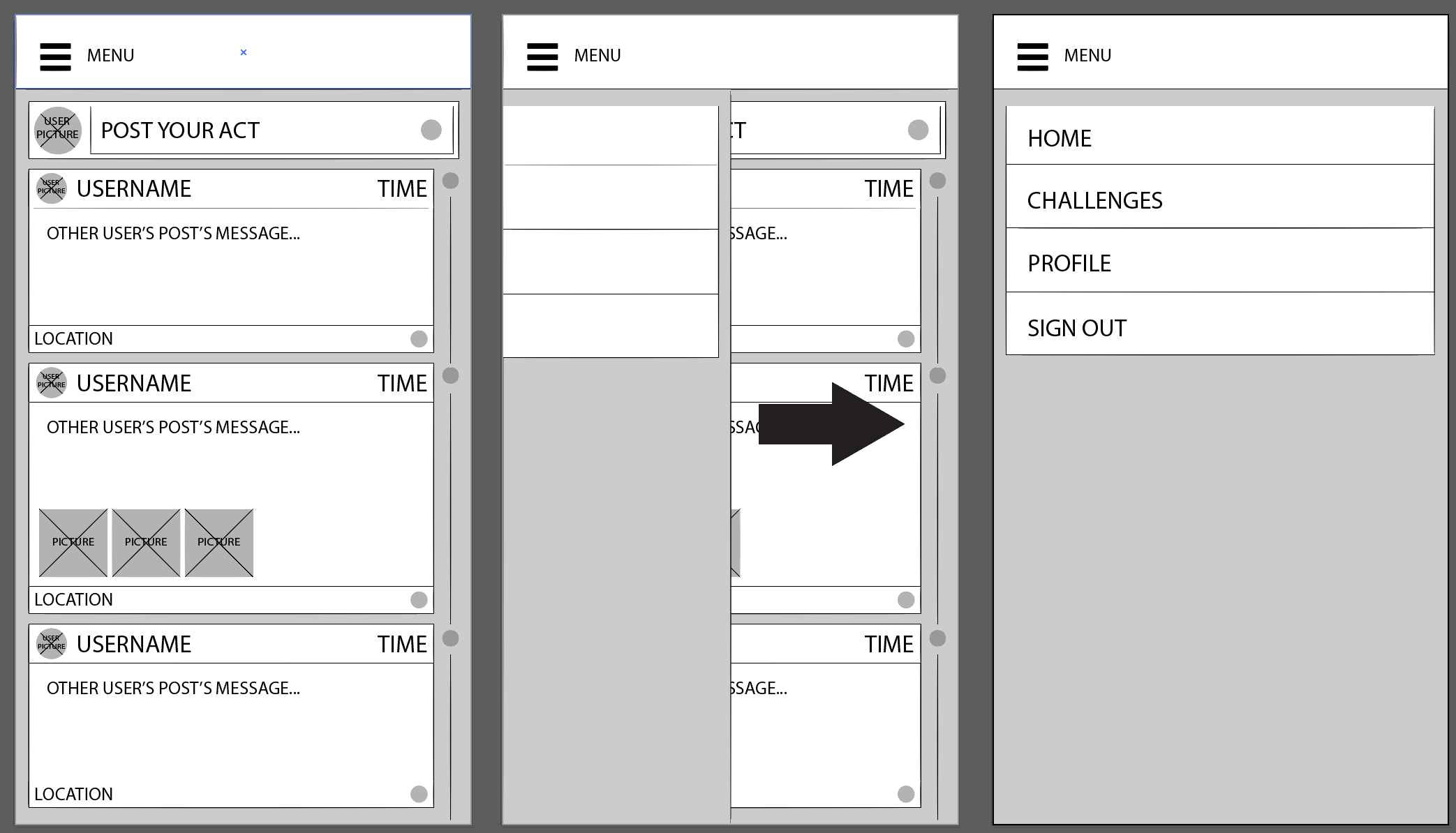 menu wireframes