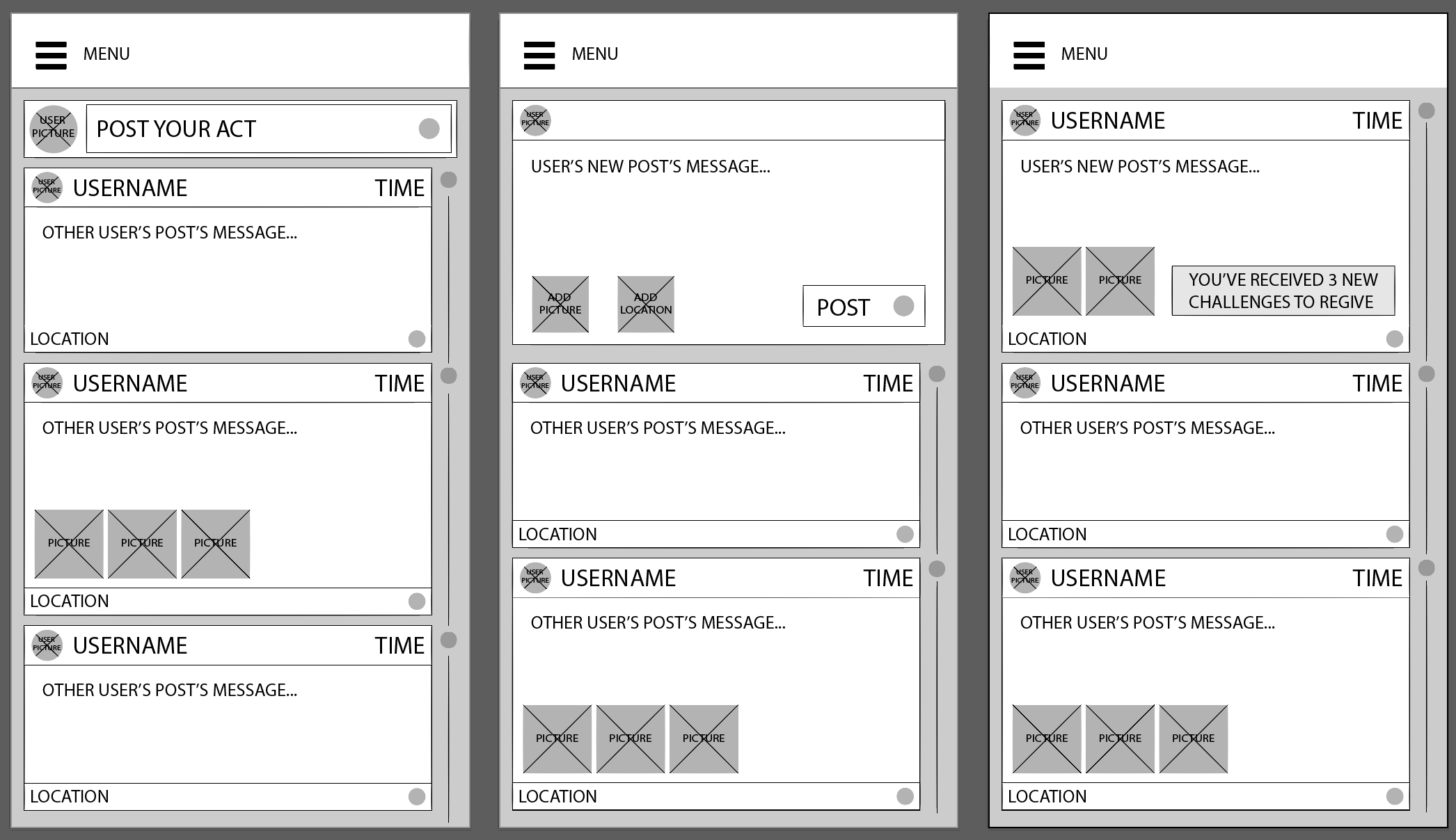 user post flow wireframes